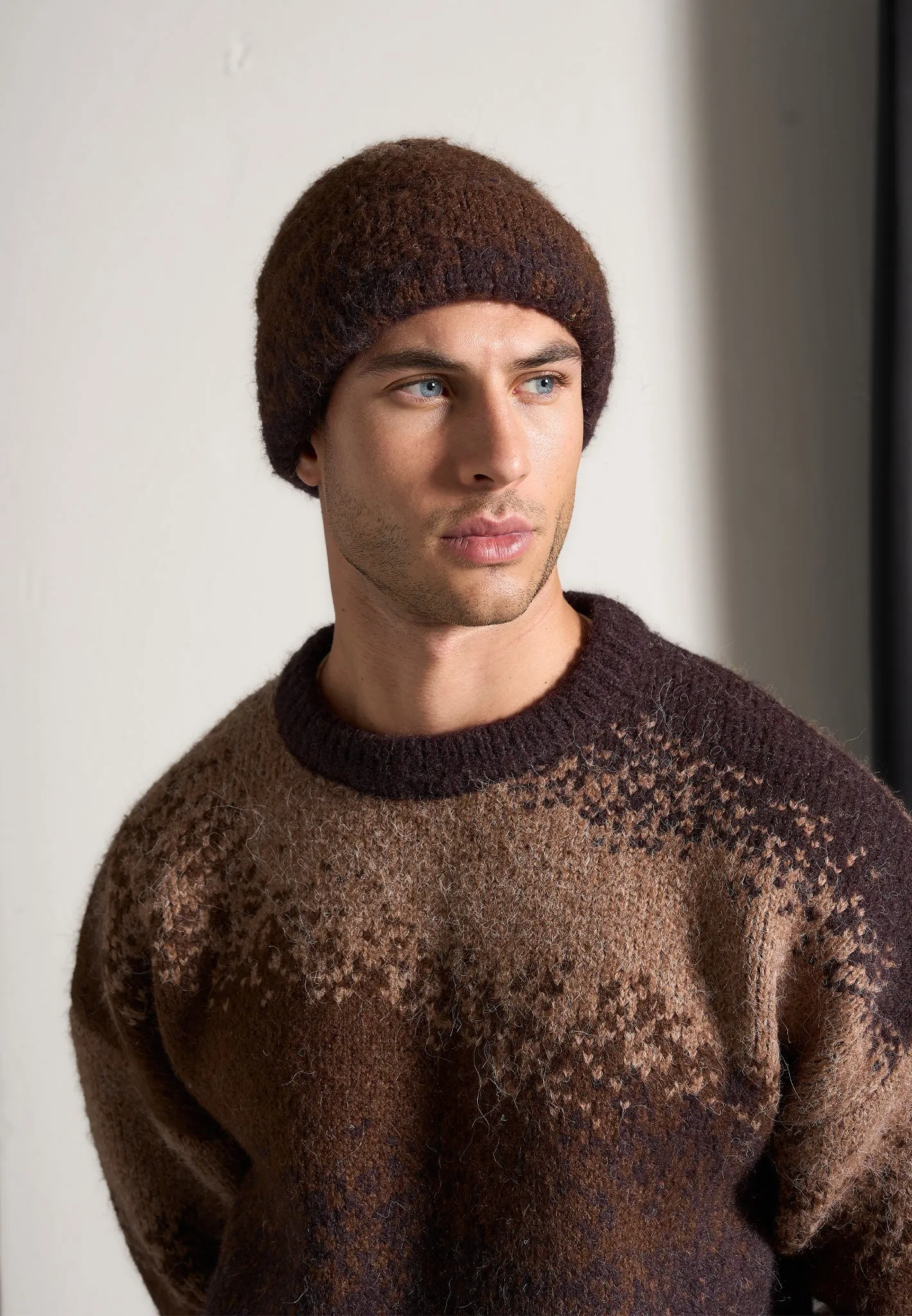 Ombré Knit Crewneck Sweater - Brown