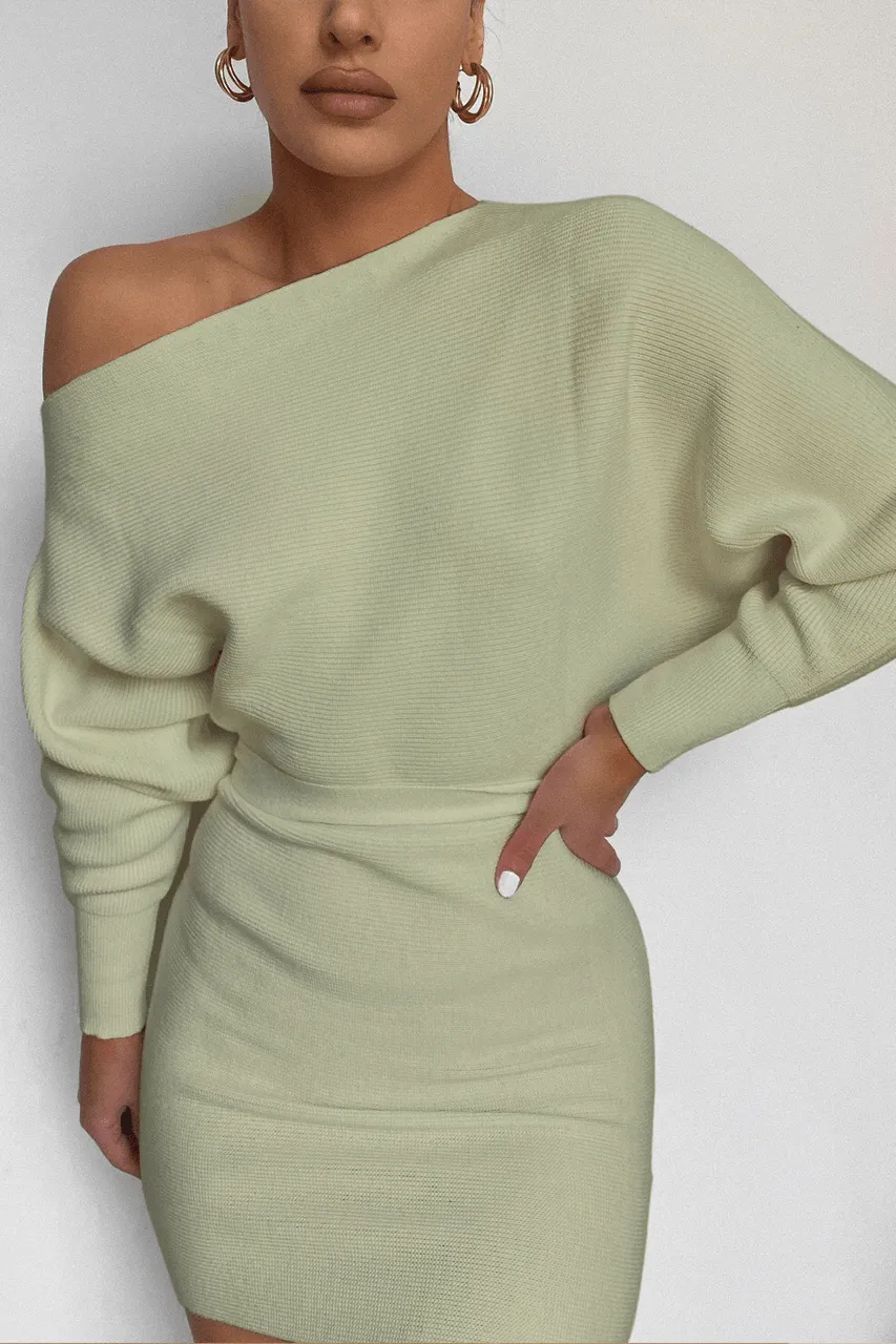 One Shoulder Knit Dress - Sage