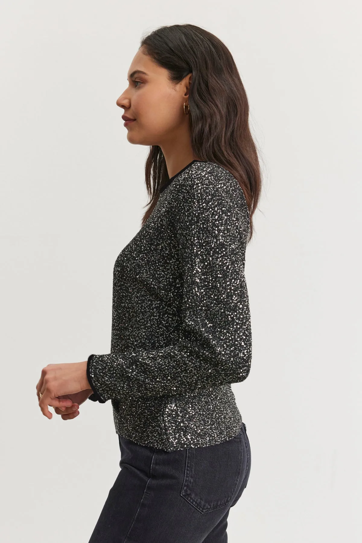 OPALINE SEQUIN SWEATER IN BLACK