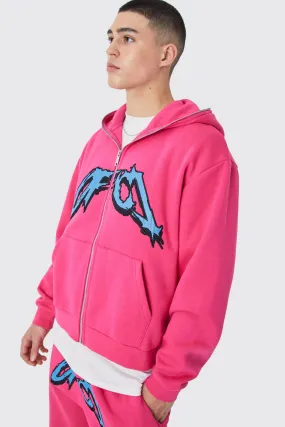 Oversized Boxy Satin Ofcl Zip Through Hoodie