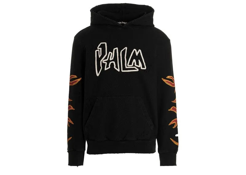 Palm Angels Graffiti Flames Hoodie Black/White