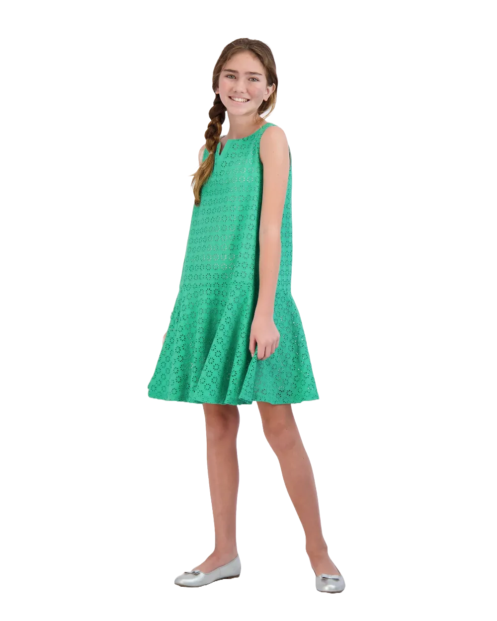 Pilar Peplum Hem Dress Green Eyelet