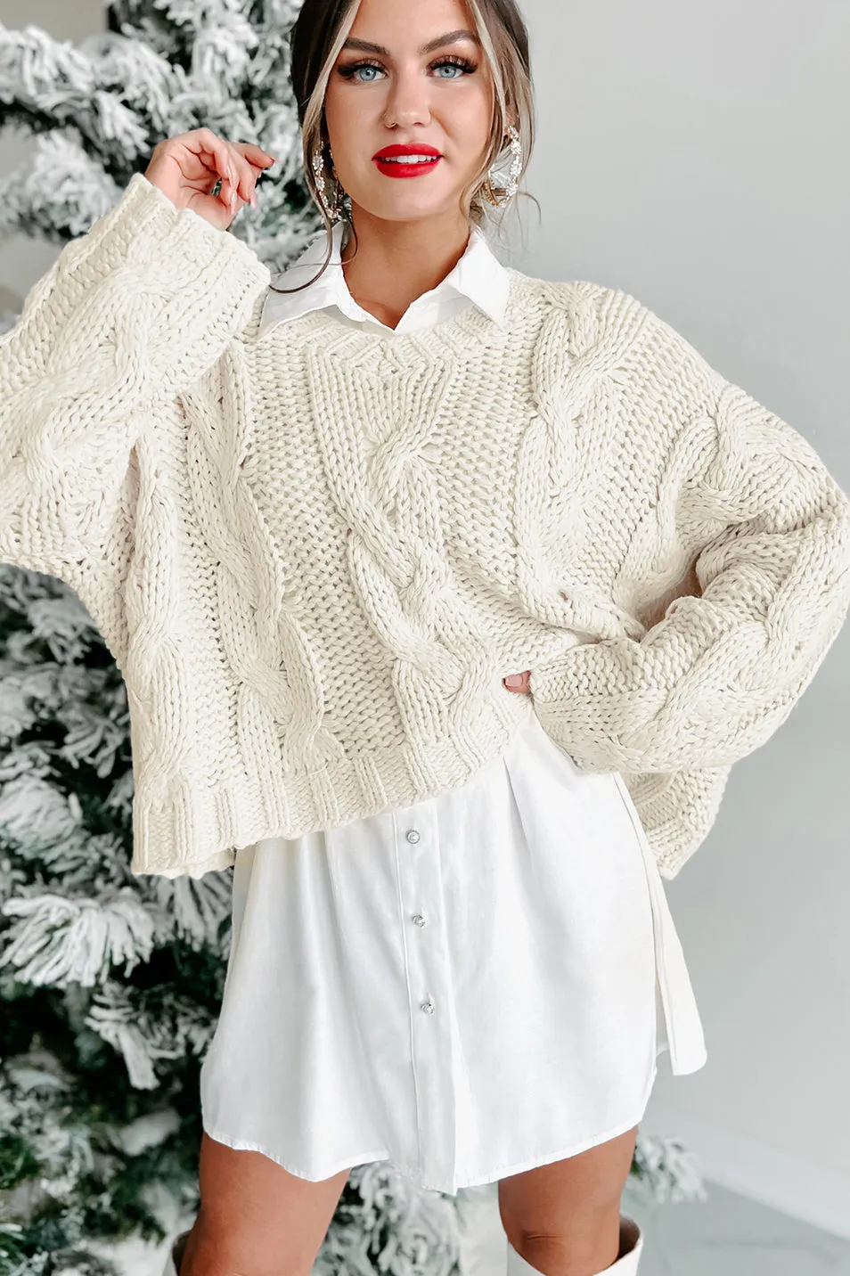 Play By The Rules Chunky Cable Knit Sweater (Cream)