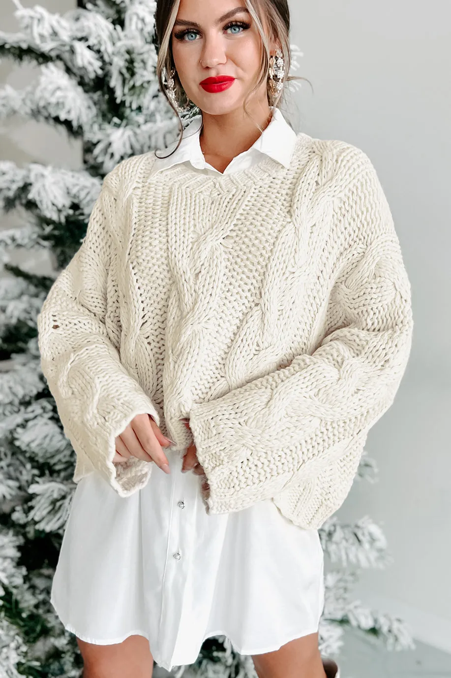 Play By The Rules Chunky Cable Knit Sweater (Cream)