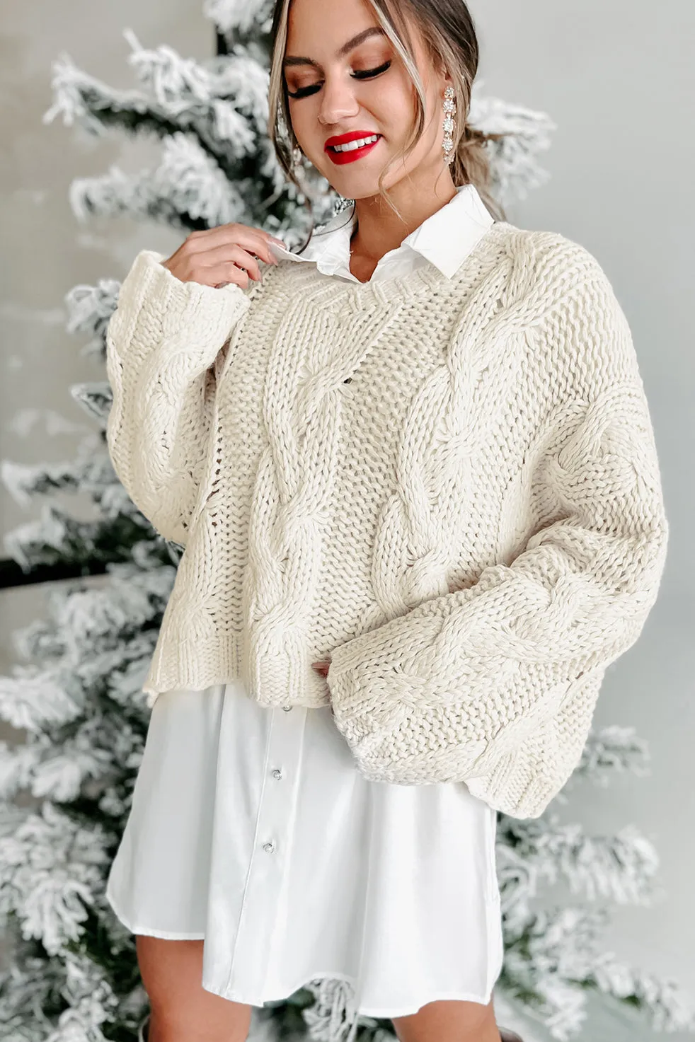 Play By The Rules Chunky Cable Knit Sweater (Cream)