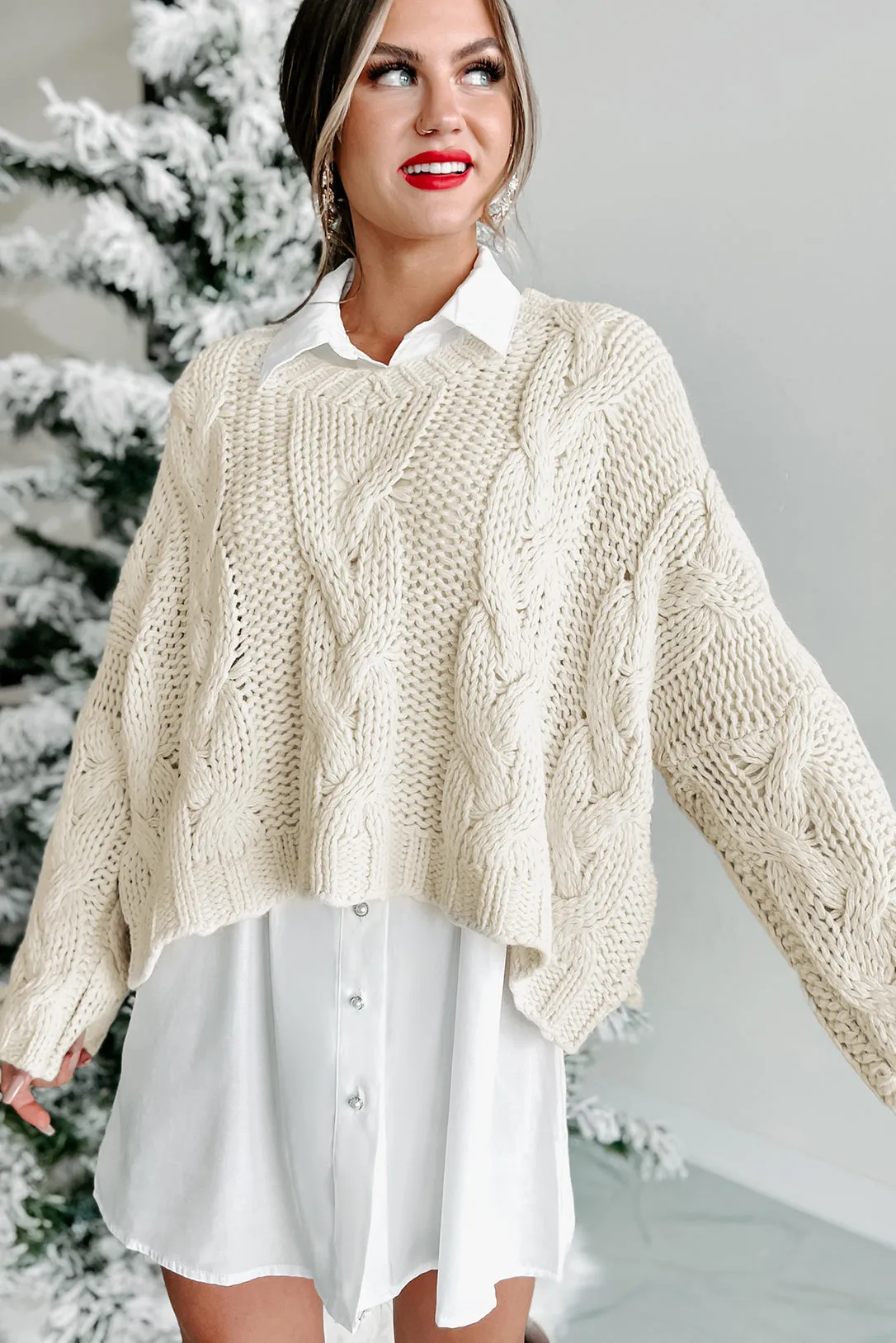 Play By The Rules Chunky Cable Knit Sweater (Cream)