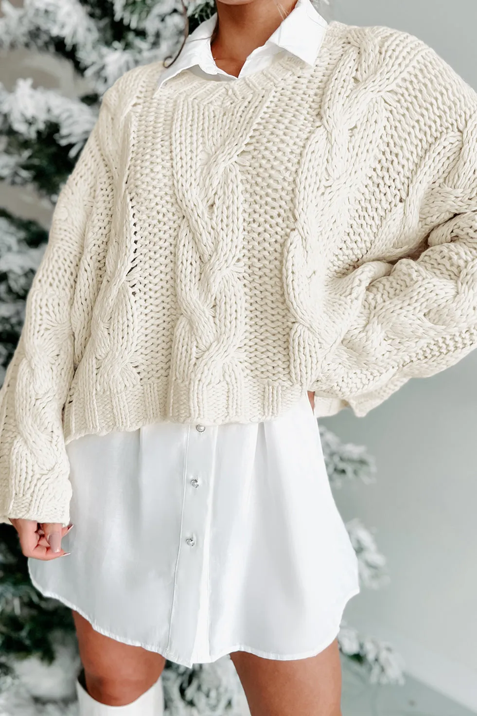 Play By The Rules Chunky Cable Knit Sweater (Cream)