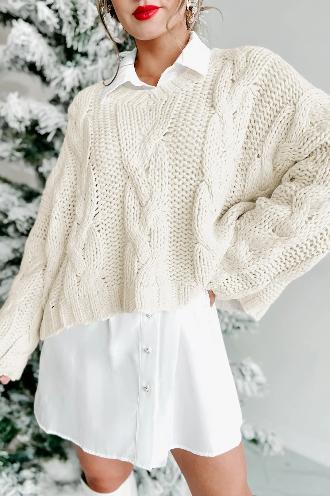 Play By The Rules Chunky Cable Knit Sweater (Cream)