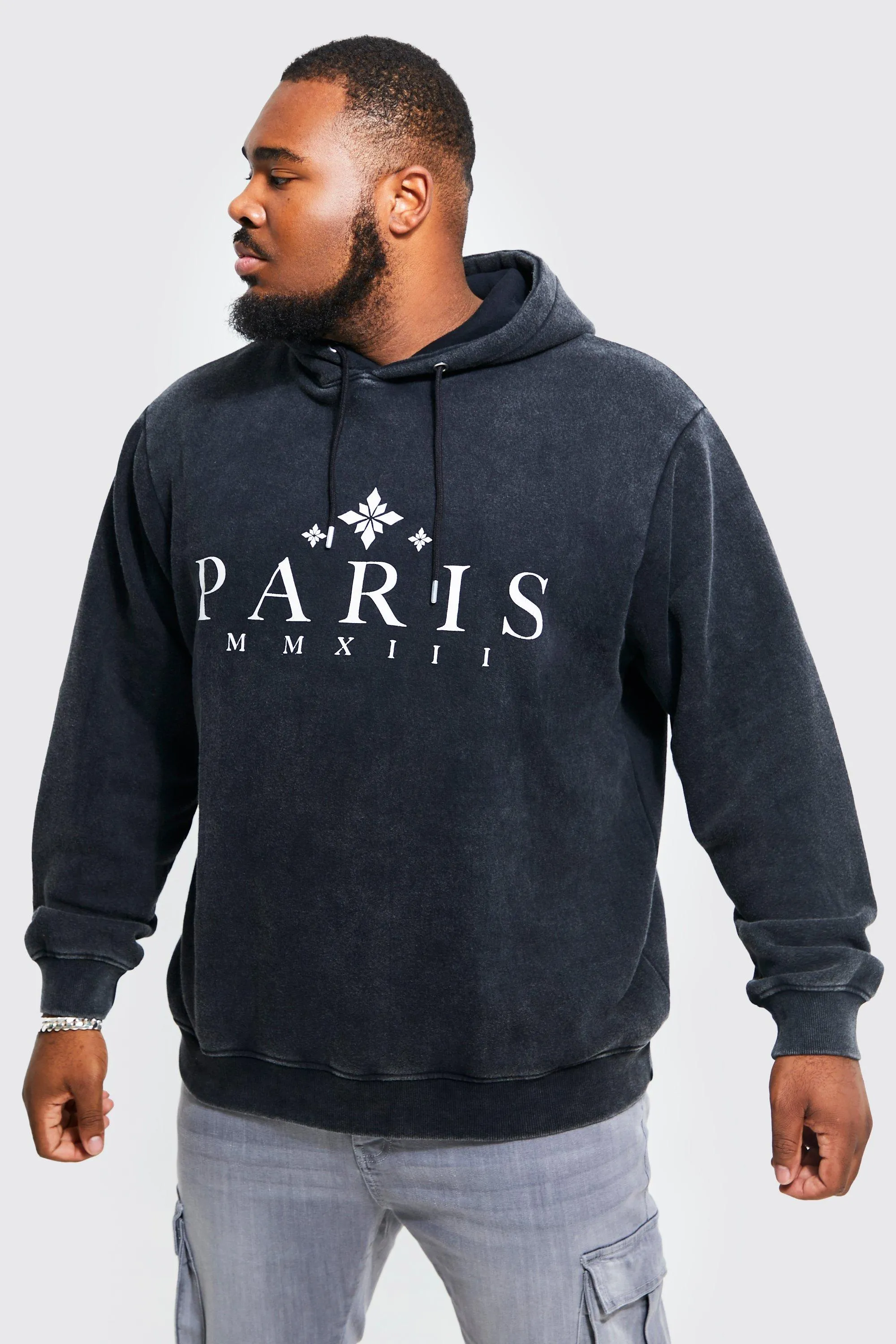 Plus Acid Wash Paris City Print Hoodie