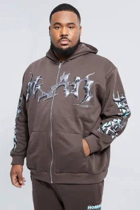 Plus Oversized Homme Graphic Zip Thru Hoodie