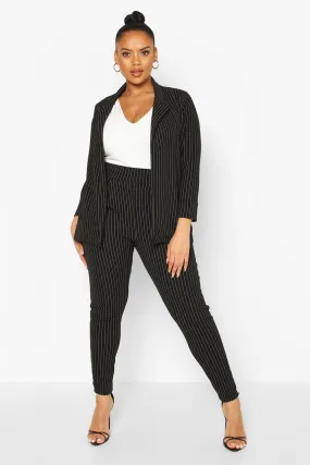 Plus Pinstripe Tailored Blazer Pants Two-Piece