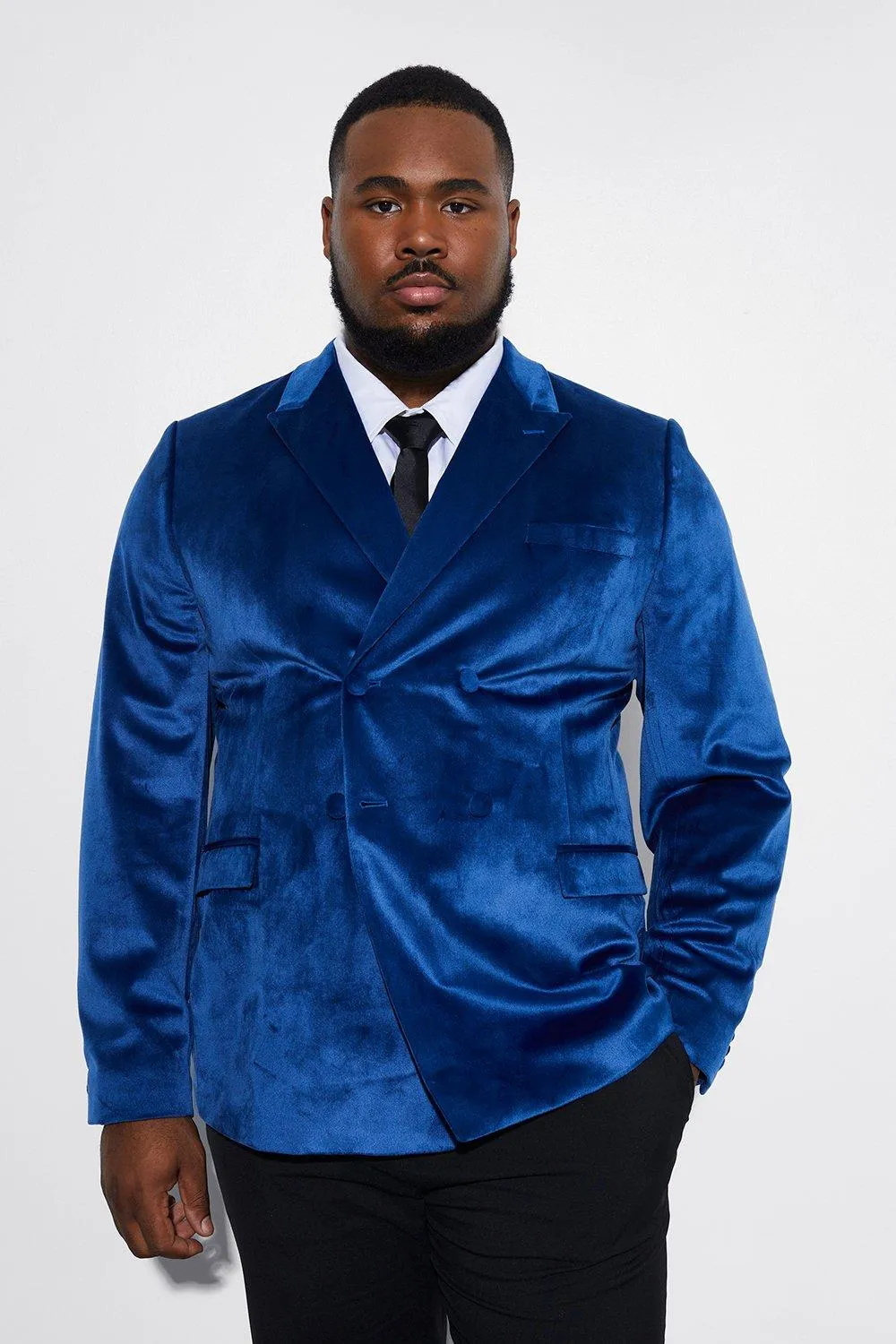 Plus Slim Double Breasted Velour Blazer