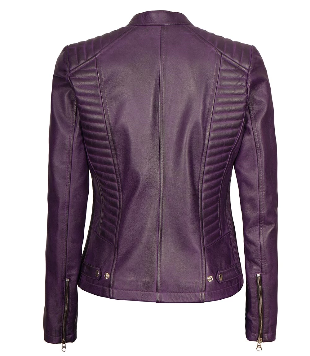 Rachel Purple Cafe Racer Slim Fit Leather Jacket Women's