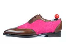 Rainier - MTO - Walnut Museum Calf / Hot Pink Braided Suede - LPB Last - Single Leather Sole