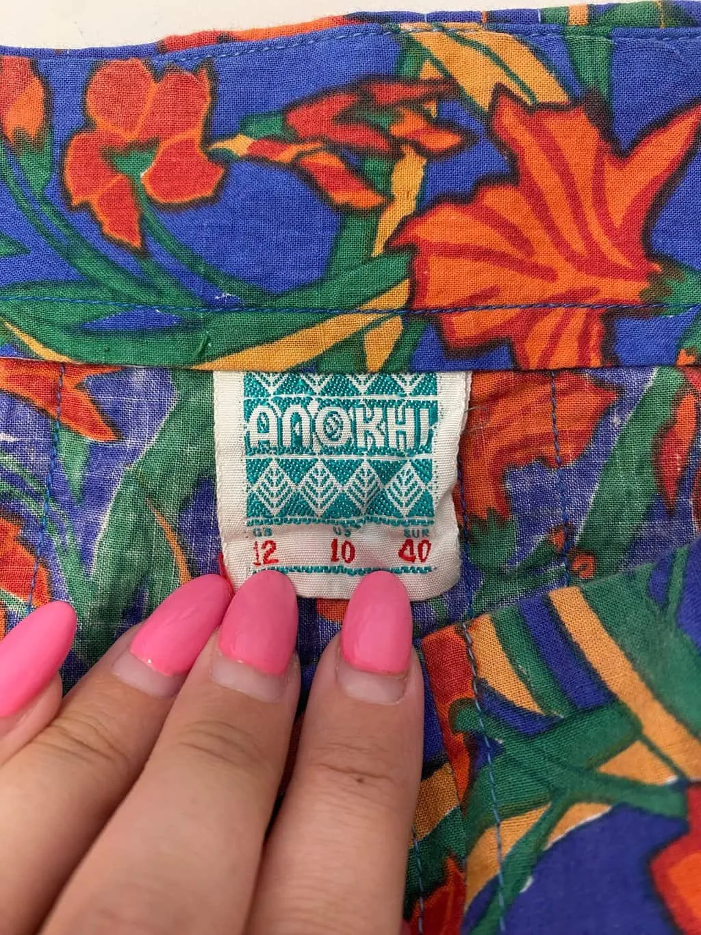 Rare vintage Anokhi floral skirt in blue, red and green – Small