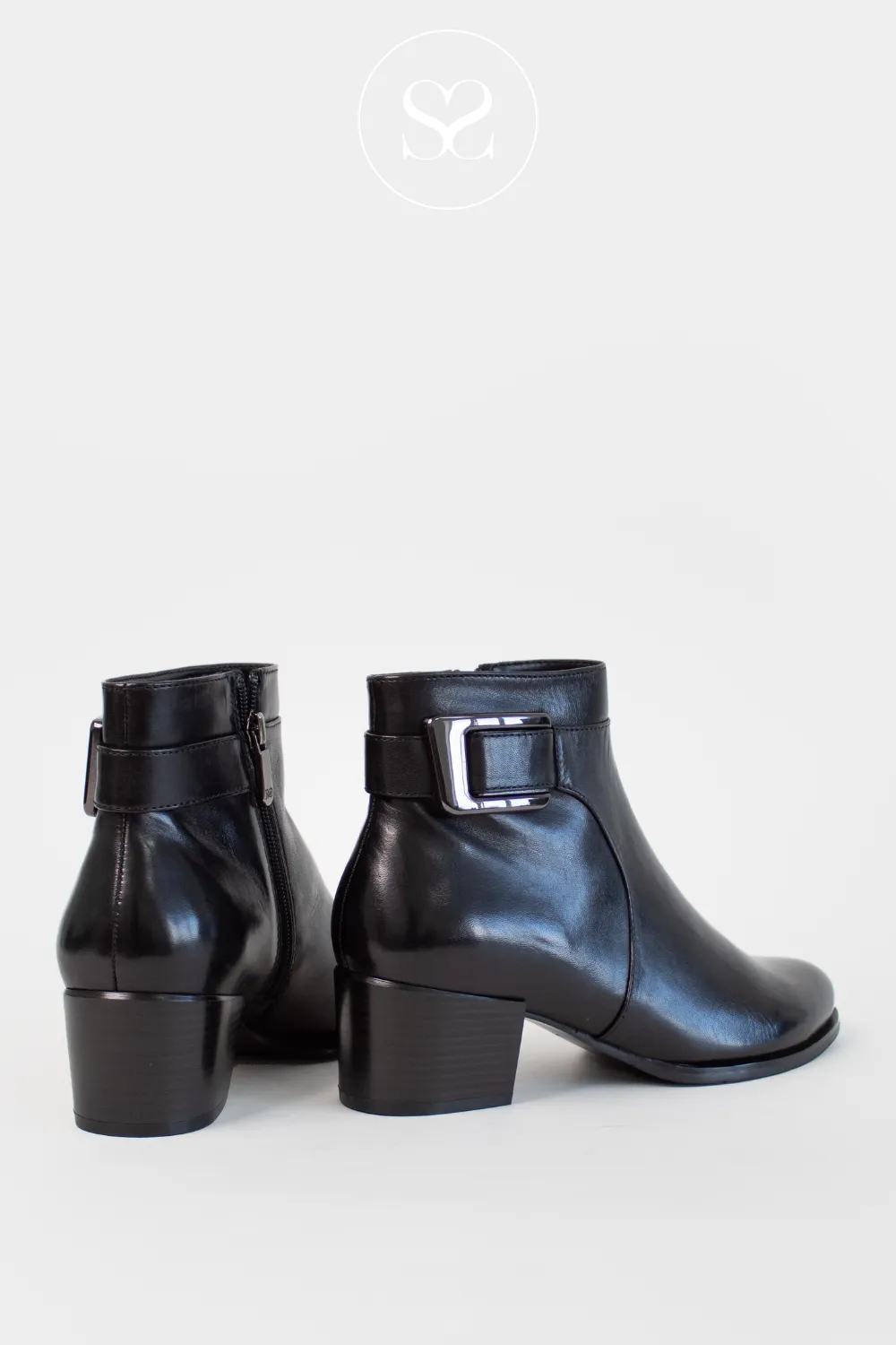 REGARDE LE CIEL JOLENE-27 BLACK BLOCK HEEL ANKLE BOOTS