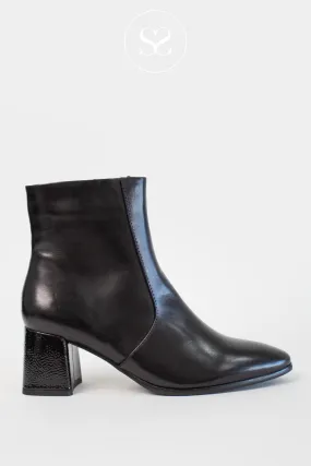 REGARDE LE CIEL MILLIE-01 BLACK LEATHER BLOCK HEEL ANKLE BOOTS