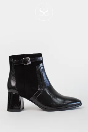 REGARDE LE CIEL MILLIE-05 BLACK LEATHER/SUEDE BLOCK HEEL ANKLE BOOTS