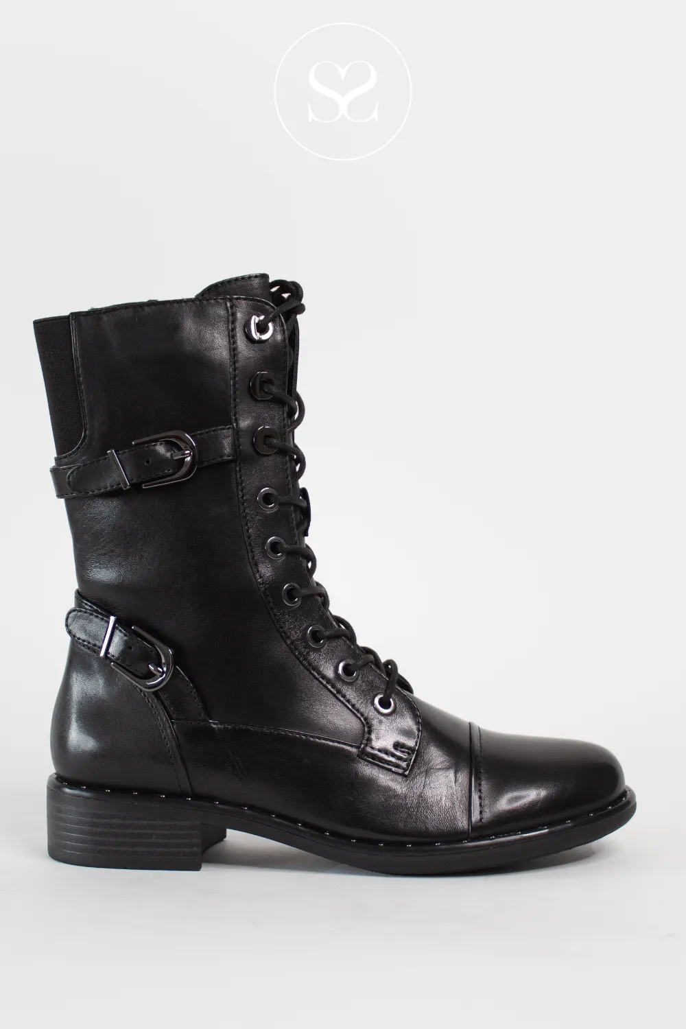 REGARDE LE CIEL ROXANA-45 BLACK LEATHER MILITARY BOOTS