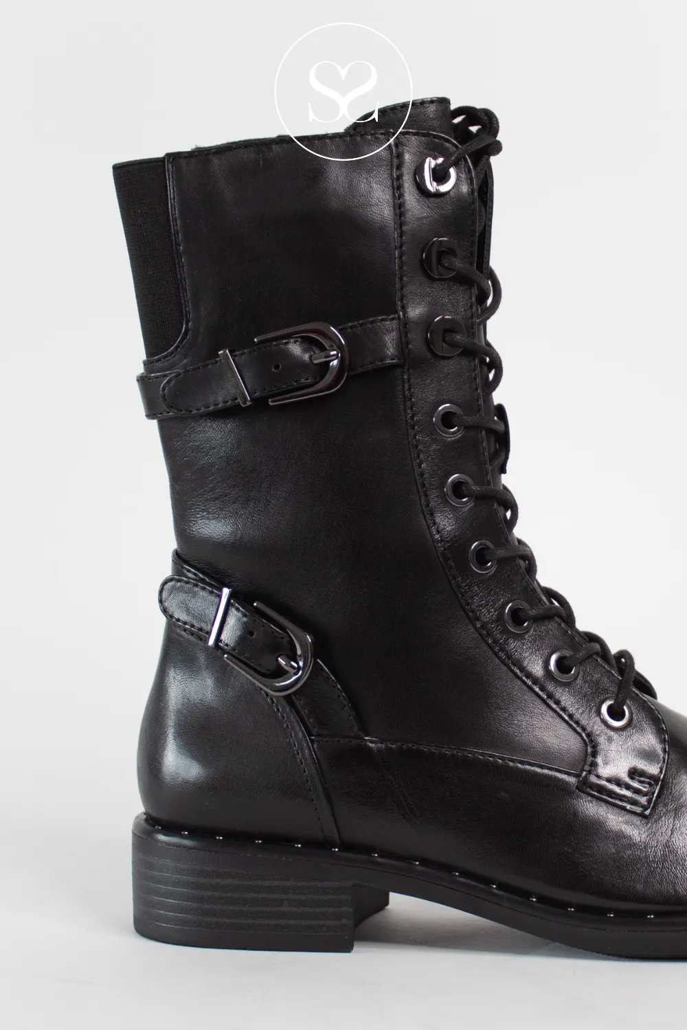 REGARDE LE CIEL ROXANA-45 BLACK LEATHER MILITARY BOOTS