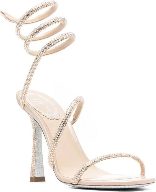 René Caovilla 115mm crystal-embellished wrap-around sandals Neutrals