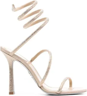 René Caovilla 115mm crystal-embellished wrap-around sandals Neutrals