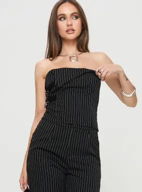 Sash Strapless Top Black Pinstripe