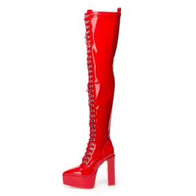 SECRETZ | RED SHINY | LACED THIGH BOOTS 