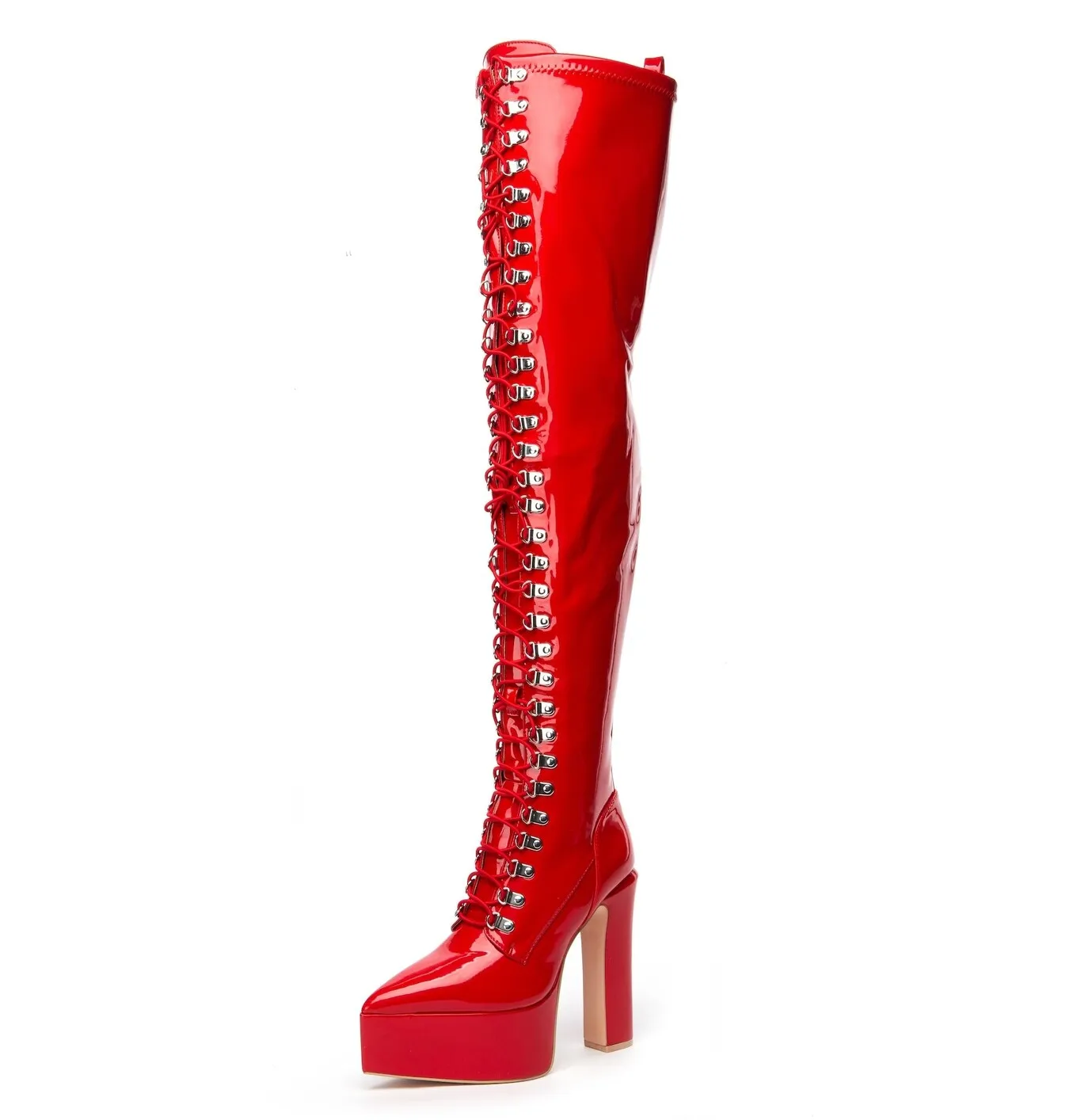 SECRETZ | RED SHINY | LACED THIGH BOOTS 