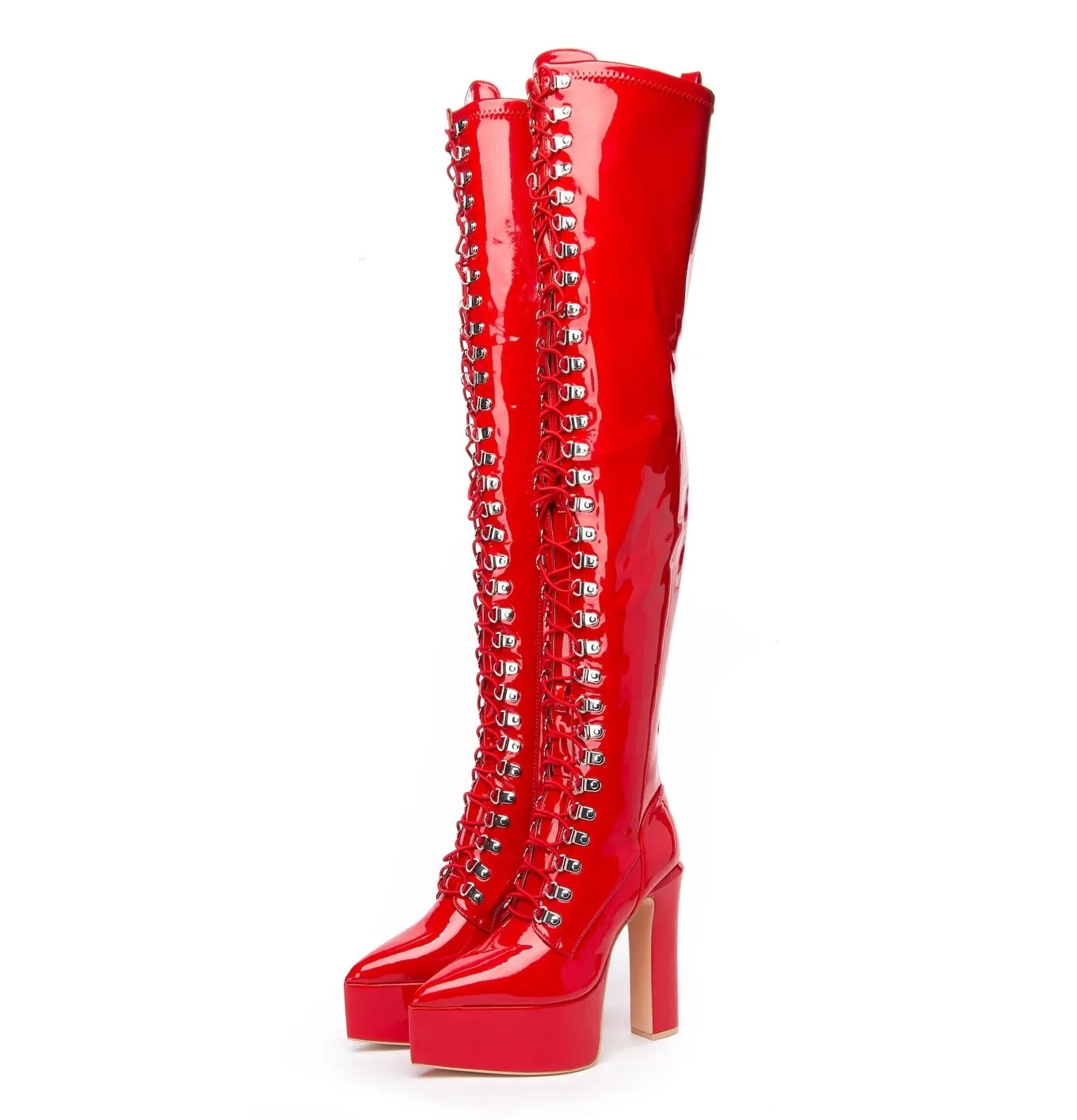 SECRETZ | RED SHINY | LACED THIGH BOOTS 