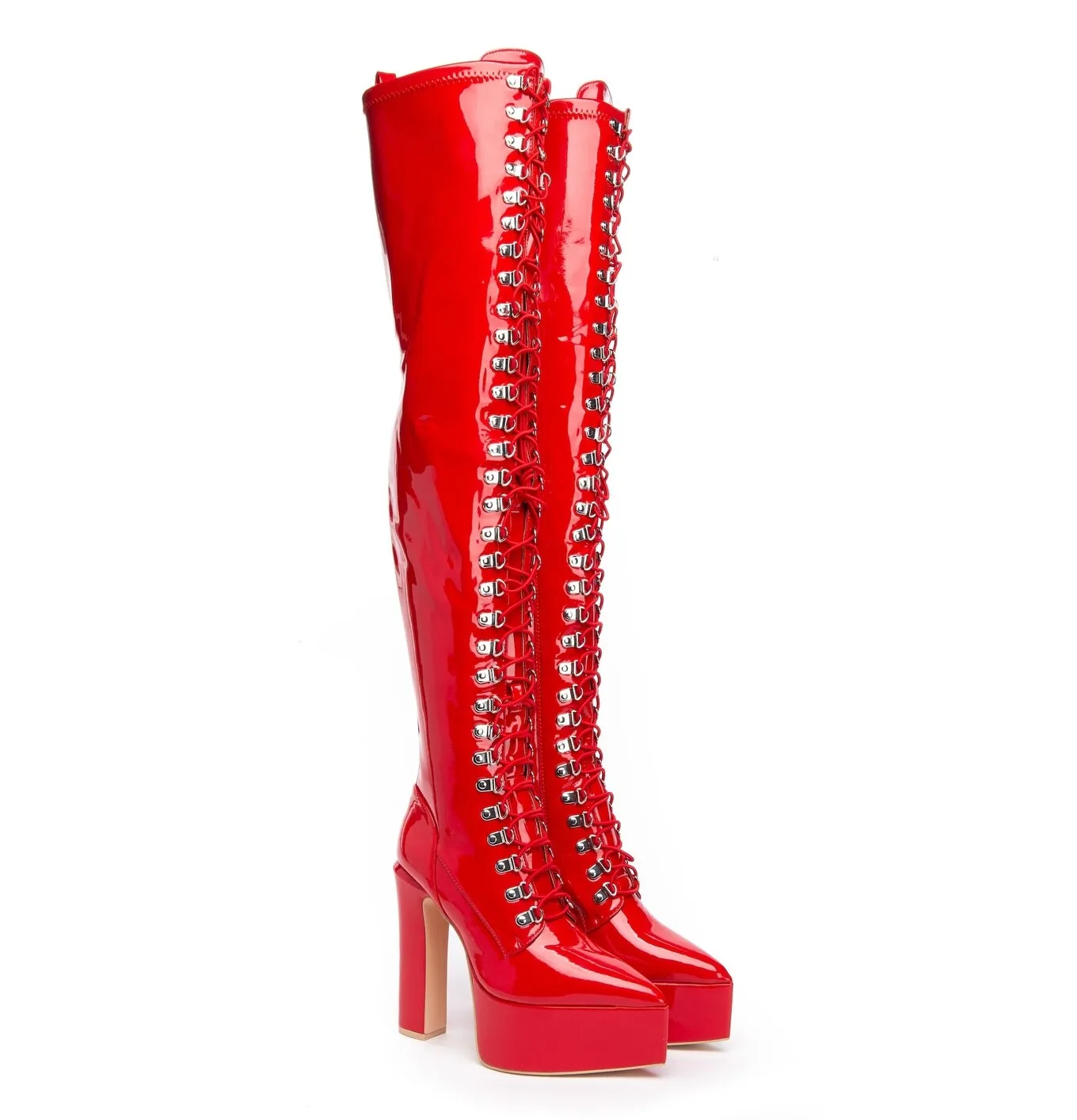 SECRETZ | RED SHINY | LACED THIGH BOOTS 