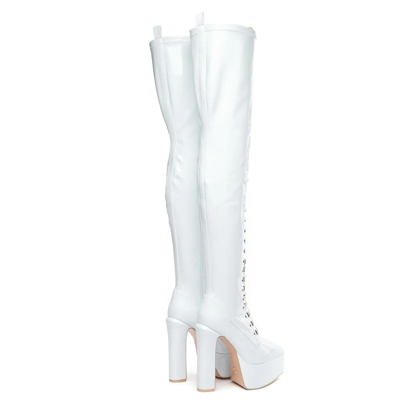 SECRETZ | WHITE SHINY | LACED THIGH BOOTS 