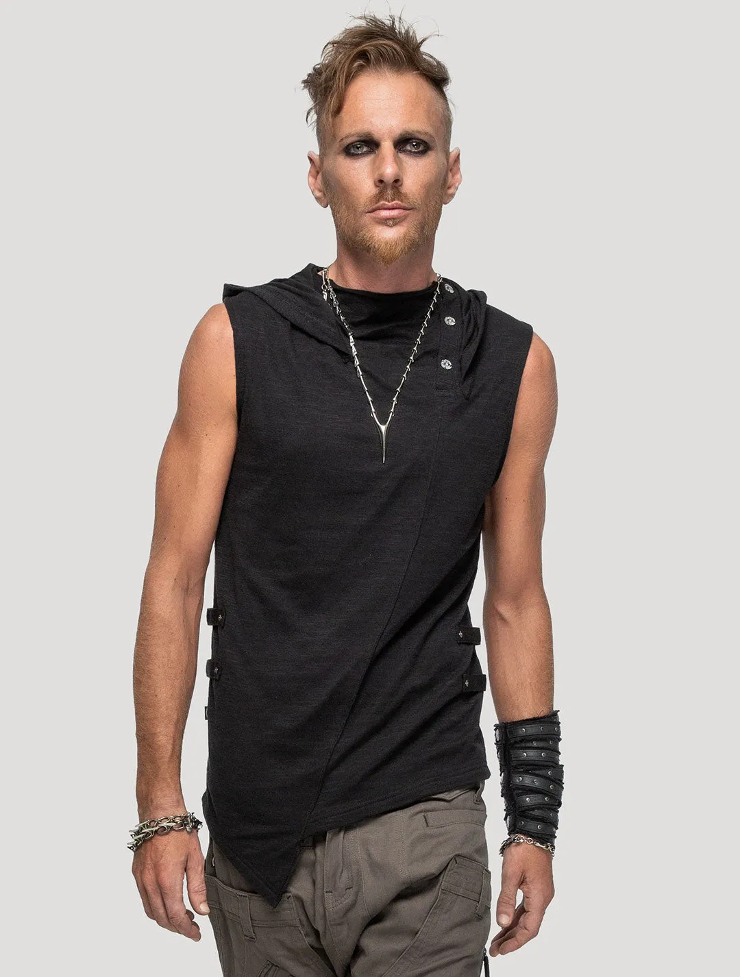 Slashed Sleeveless Hoodie Tee