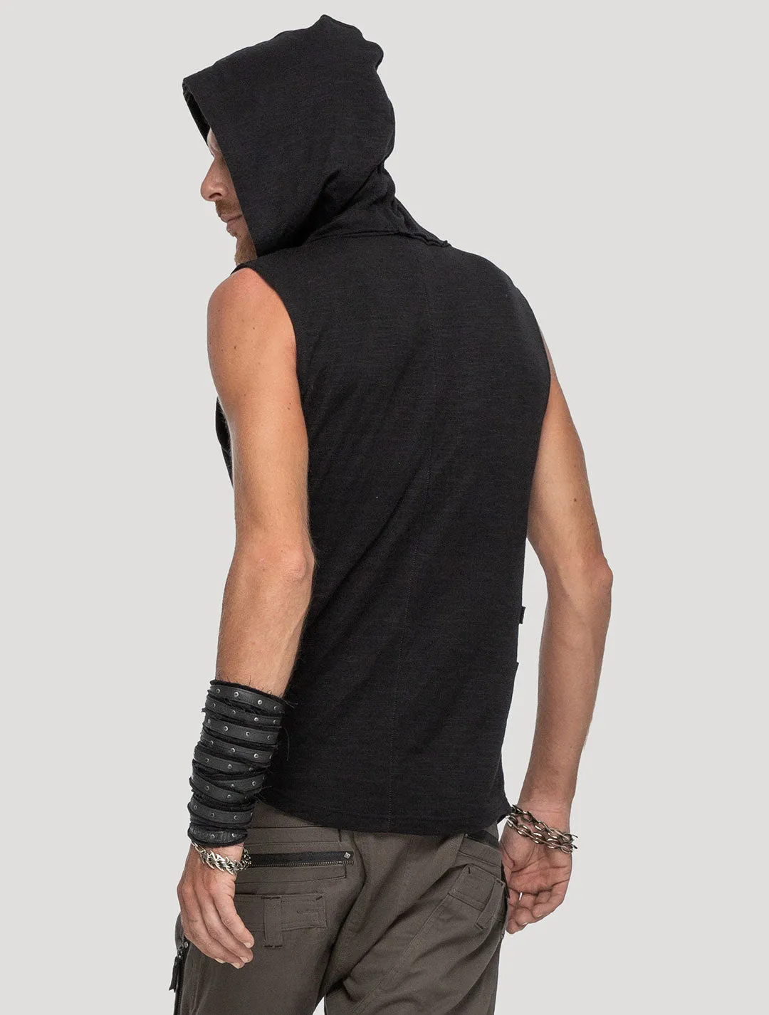 Slashed Sleeveless Hoodie Tee