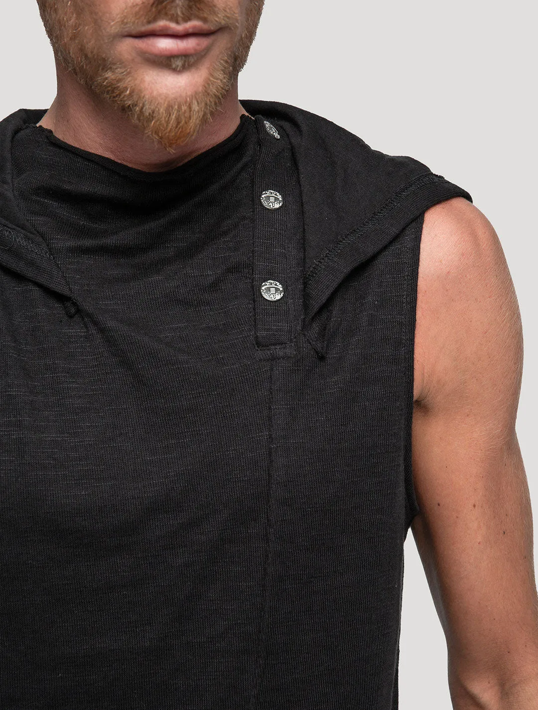 Slashed Sleeveless Hoodie Tee