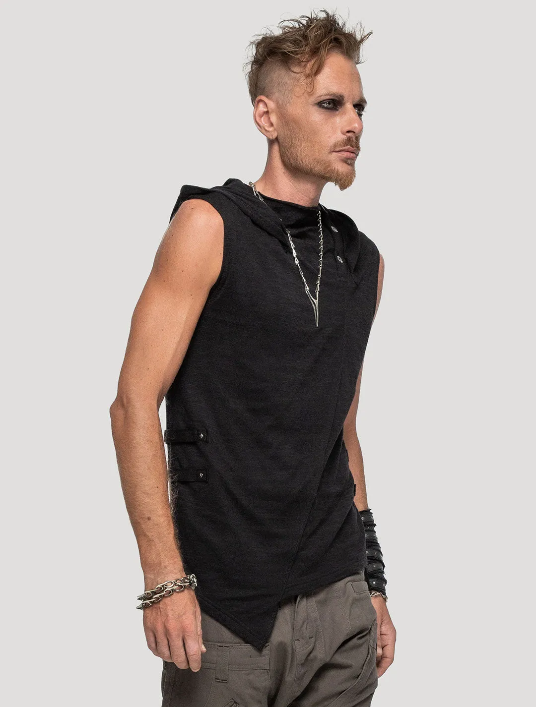 Slashed Sleeveless Hoodie Tee