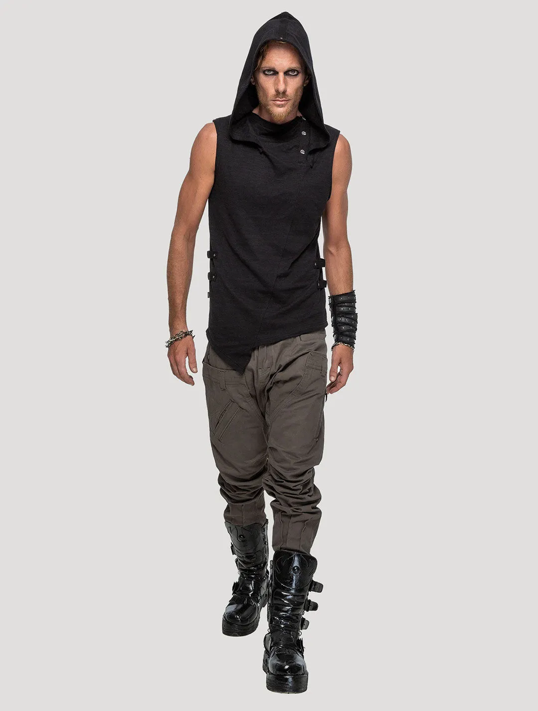 Slashed Sleeveless Hoodie Tee