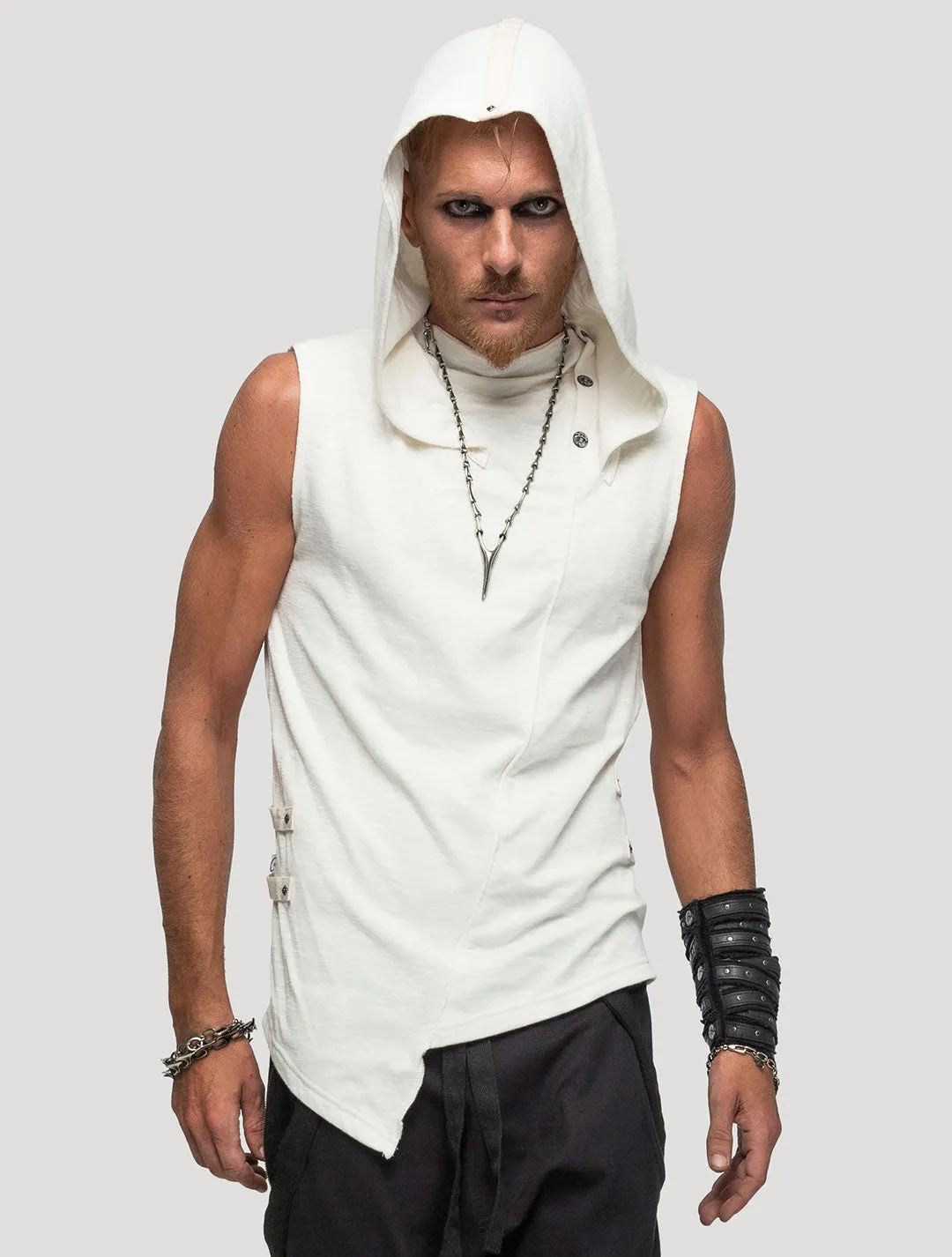 Slashed Sleeveless Hoodie Tee