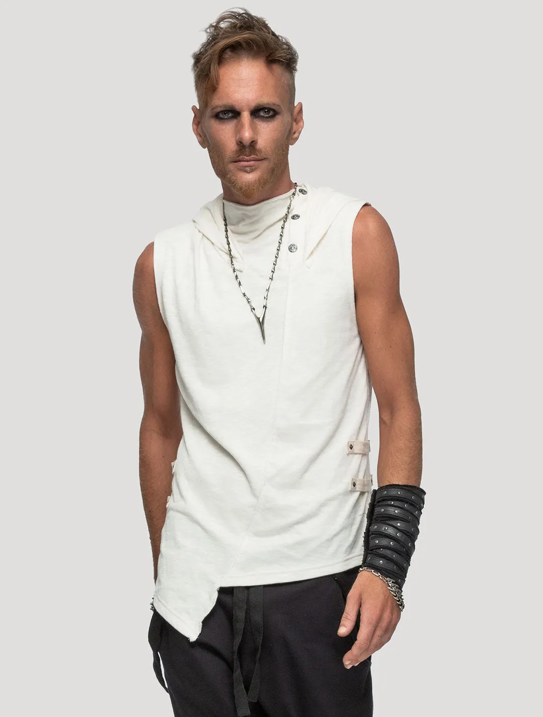 Slashed Sleeveless Hoodie Tee