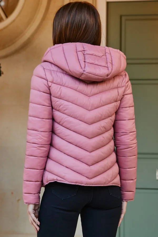 Soft Pink Lightweight Padded Coat With Hood