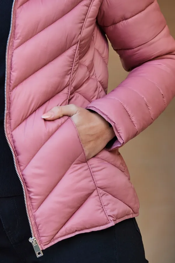 Soft Pink Lightweight Padded Coat With Hood