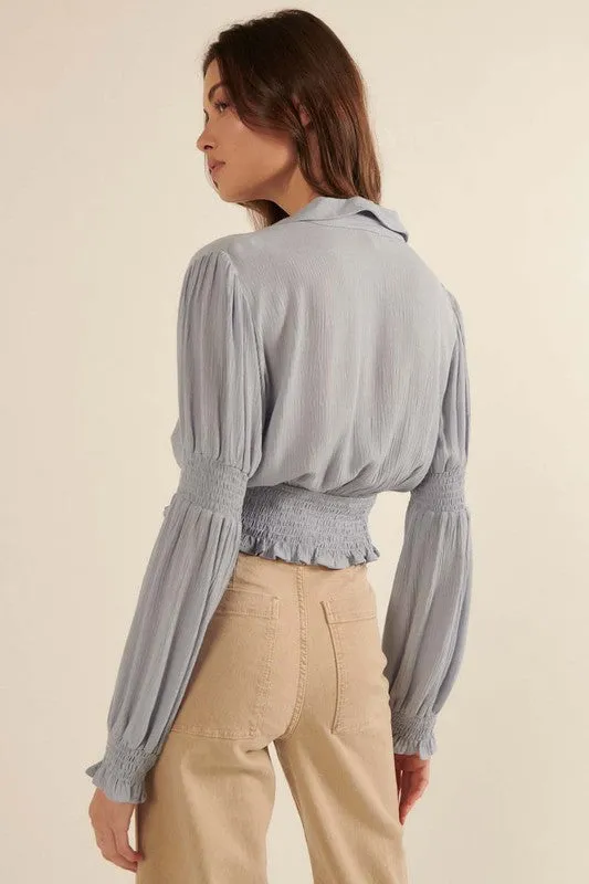 Solid Collar Neck Half Button Front Blouse