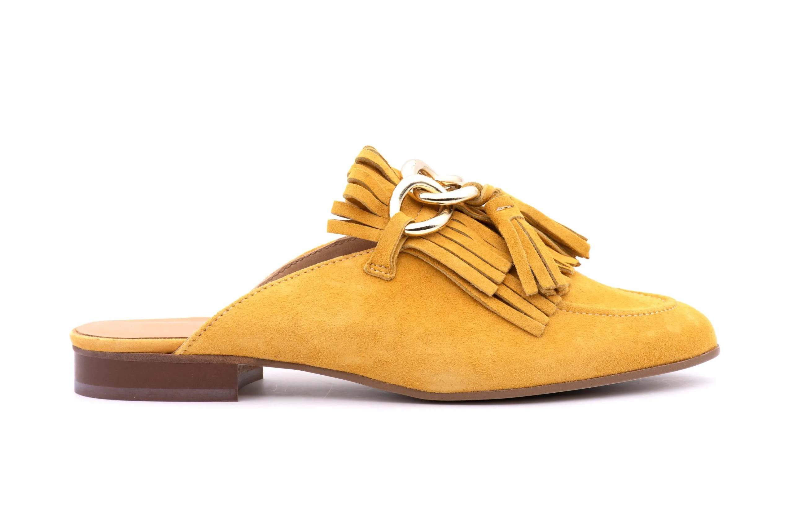 Suede slipper with fringes