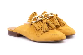 Suede slipper with fringes