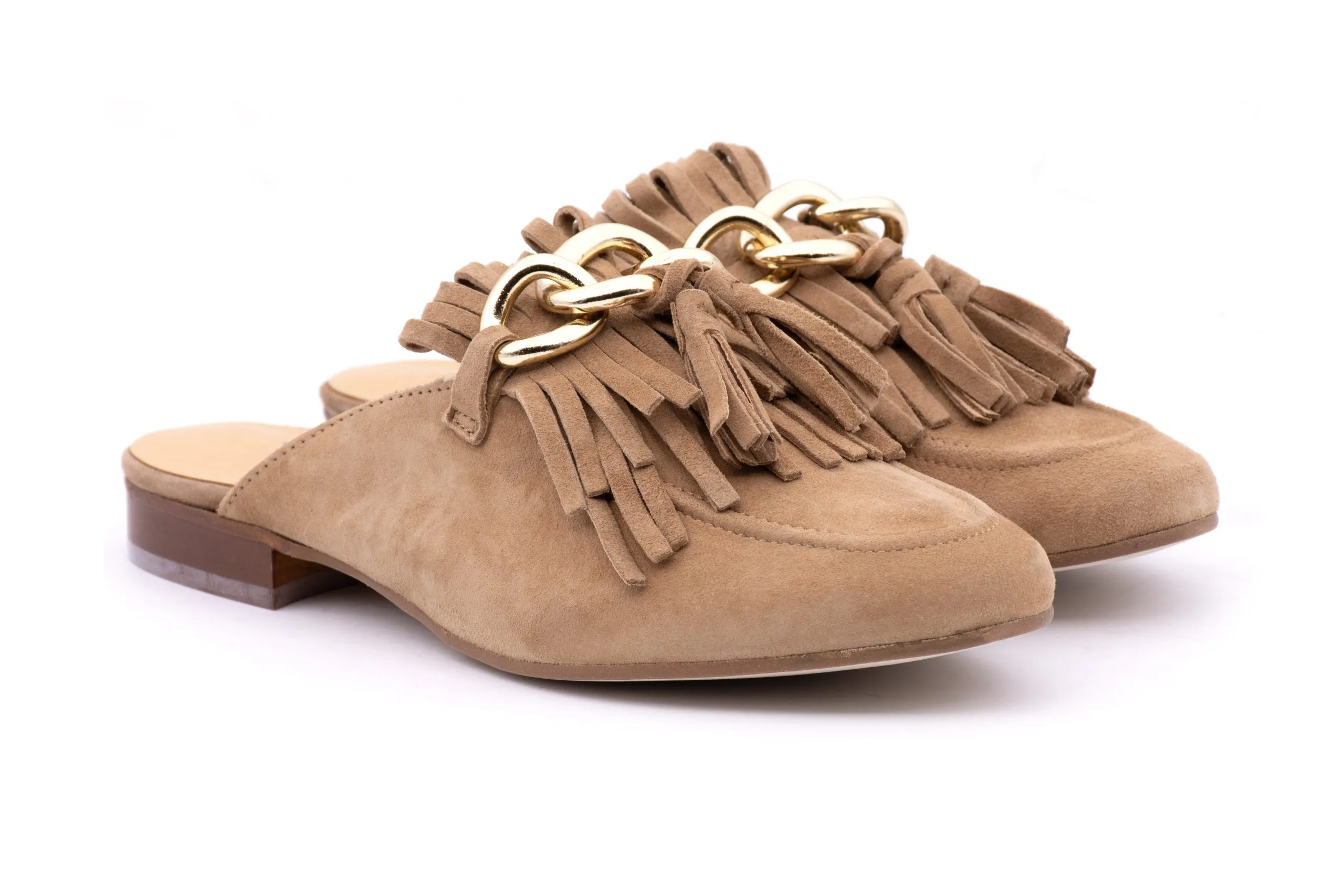 Suede slipper with fringes