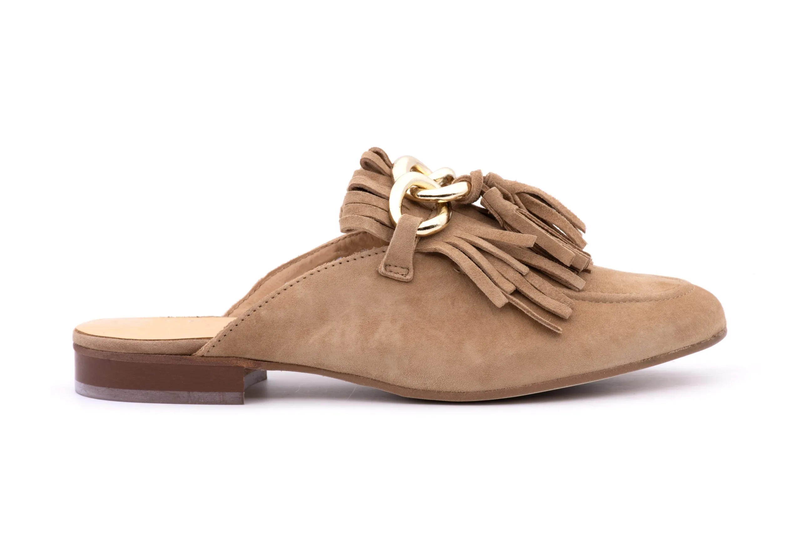 Suede slipper with fringes