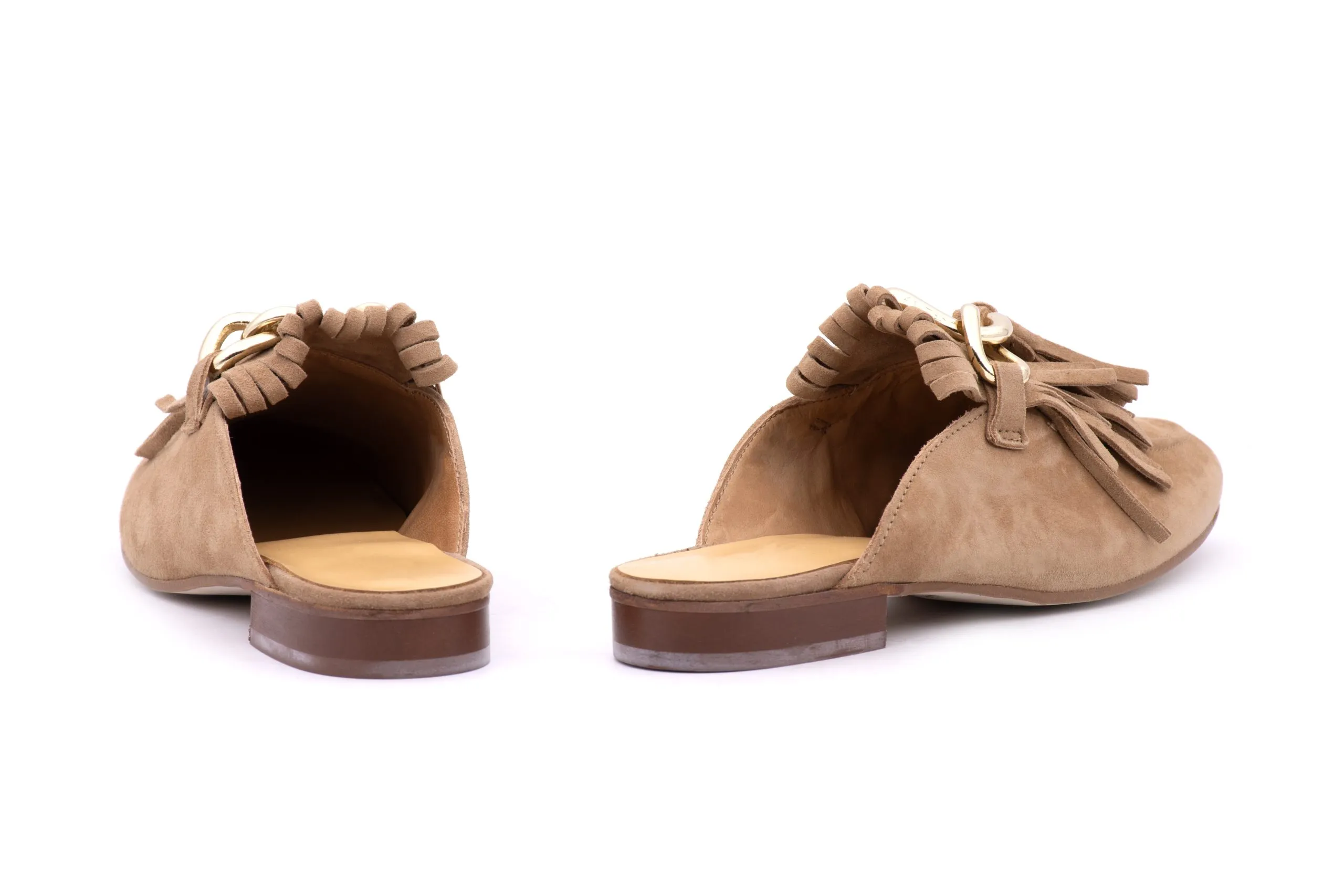 Suede slipper with fringes