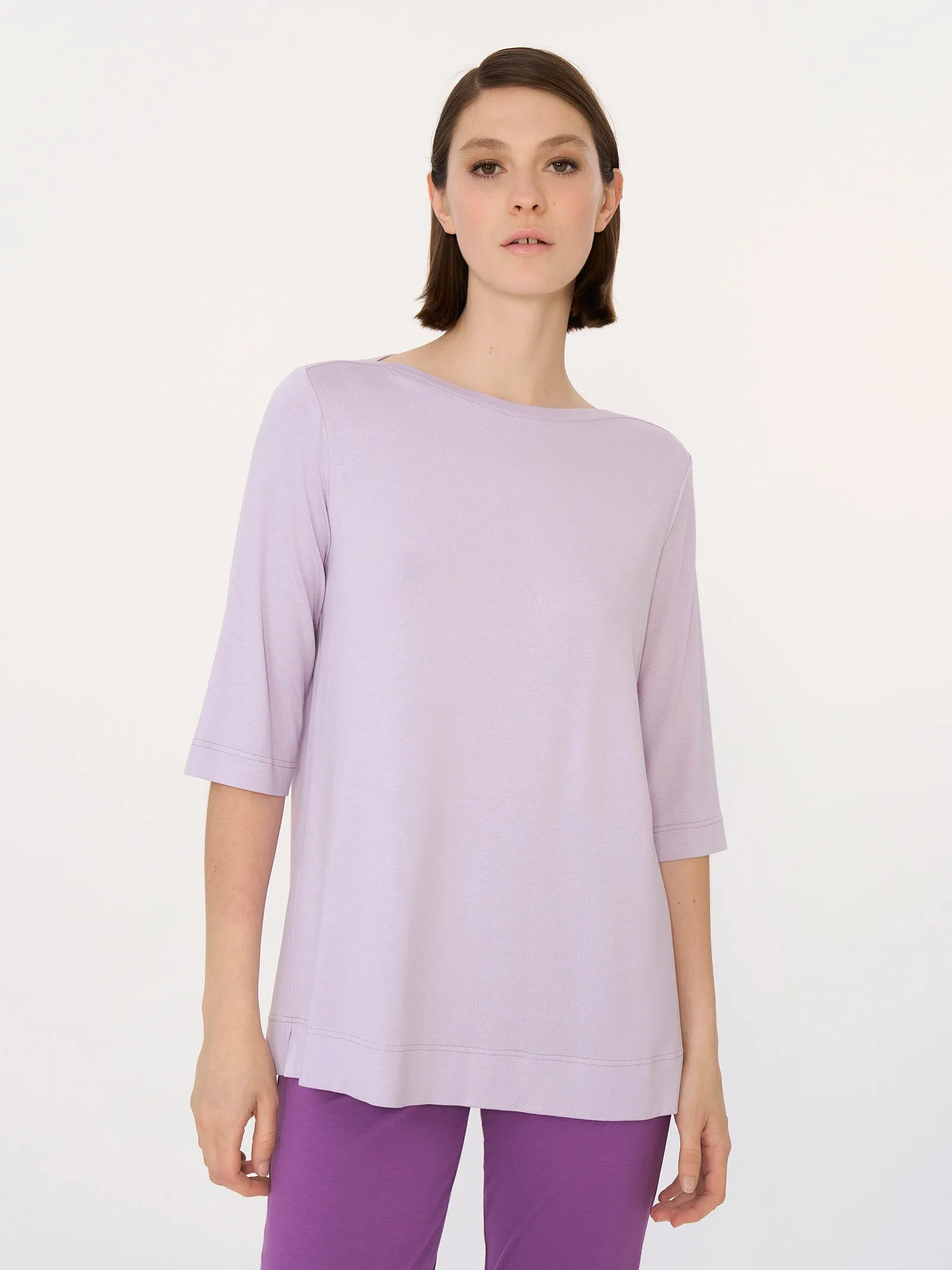 T-Shirt con manica 3/4 in misto viscosa - Hydrangea