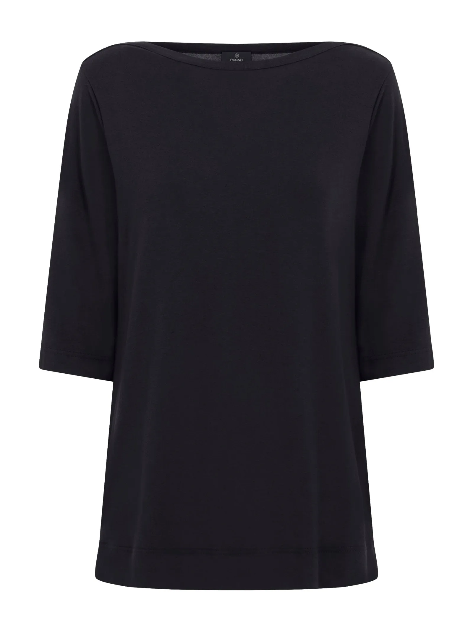 T-Shirt con manica 3/4 in misto viscosa - Nero