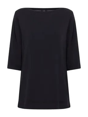 T-Shirt con manica 3/4 in misto viscosa - Nero